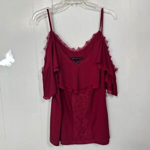 White House Black Market Wine Red Lace-Front Cold-Shoulder Tank